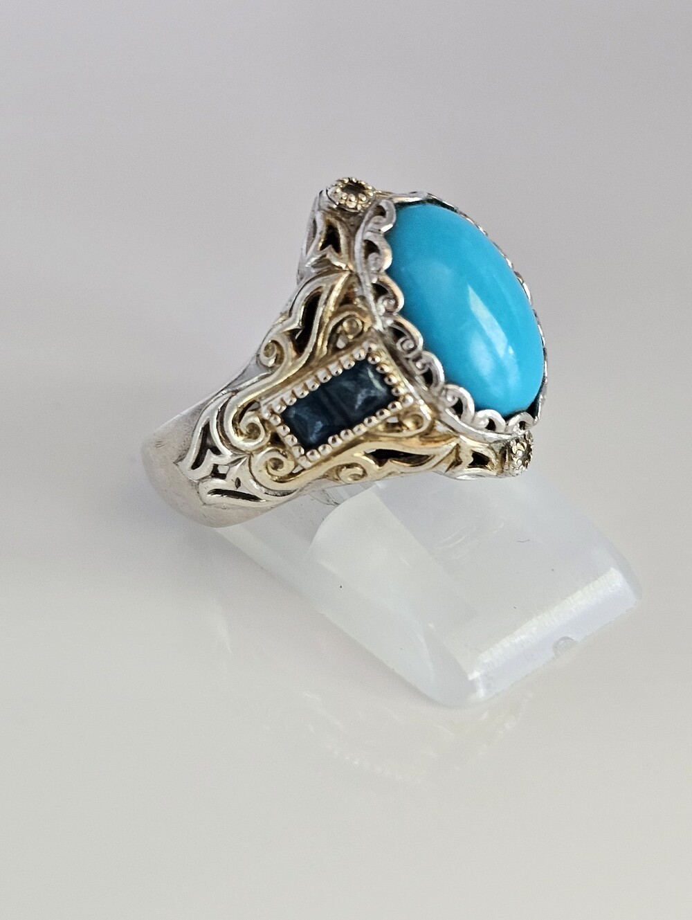 Sleeping Beauty Turquoise & London Blue Topaz Ring Sterling Silver 18k Sz 6 - Picture 2 of 6